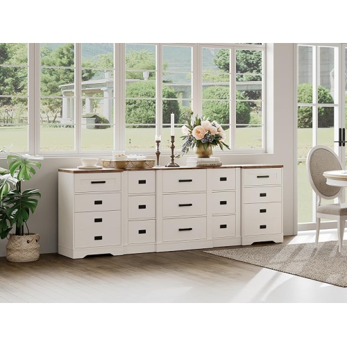 WAMPAT Farmhouse TV Stand for up to 100 inch TV, 3 in 1 TV Console Cabinet with 15 Drawers,Modern Entertainment Center with Storage Cabinets for