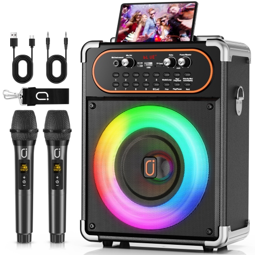Machine à karaoké FanFun, machine à chanter Bluetooth avec 2 micros sans fil, haut-parleur de karaoké portatif avec lumières de fête LED, S68