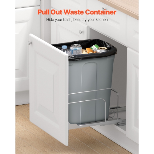 VEVOR 35 QT Pullout Trash Can for Kitchen Cabinets, Garbage Waste Recycling Bin, Under Mount Waste Container, with Heavy Duty Metal Soft Close