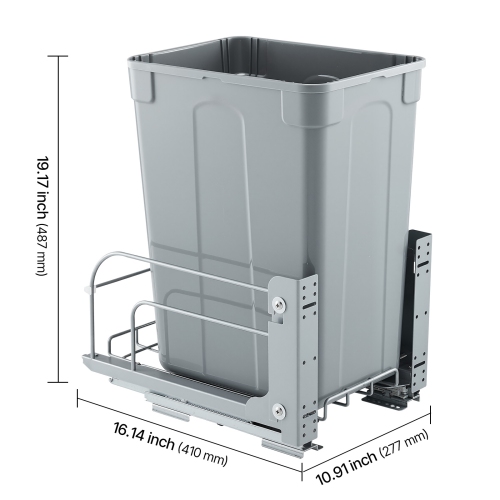 VEVOR 35 QT Pullout Trash Can for Kitchen Cabinets, Garbage Waste Recycling Bin, Under Mount Waste Container, with Heavy Duty Metal Soft Close