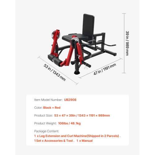 VEVOR 700 LBS Capacity Leg Extension and Curl Machine, Seated Leg Rotary Extension for Thigh, Adjustable Lower Body Specialty Exercises Equipment,