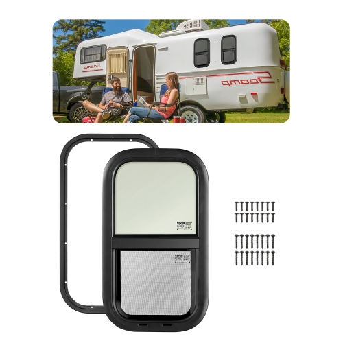 VEVOR  12" W X 22" H Vertical Rv Window, Tinted Sliding Rv Window w Net Screen & Trim Ring, Fit 15/16" - 1 3/4" Thickness Wall, Rv Window