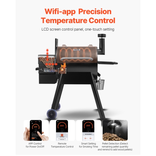 Fumoir à granules de bois 8-en-1 VEVOR, barbecues pour cuisson à l'extérieur, fumoirs électriques de 575 po2 avec contrôle par application Wi-Fi,