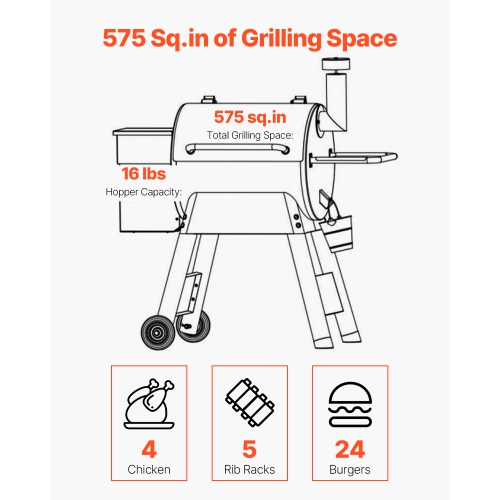 Fumoir à granules de bois 8-en-1 VEVOR, barbecues pour cuisson à l'extérieur, fumoirs électriques de 575 po2 avec contrôle par application Wi-Fi,