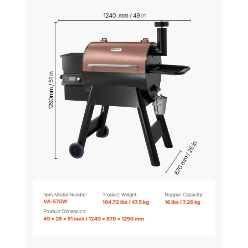 Fumoir à granules de bois 8-en-1 VEVOR, barbecues pour cuisson à l'extérieur, fumoirs électriques de 575 po2 avec contrôle par application Wi-Fi,