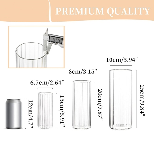 NIERBO Ribbed Glass Candle Holder, Cylinder Candle Holders for Pillar Candles, Clear Hurricane Candle Holder Set of 18, Decorative Floating Candle