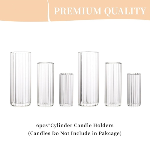 NIERBO Ribbed Glass Candle Holder, Cylinder Candle Holders for Pillar Candles, Clear Hurricane Candle Holder Set of 18, Decorative Floating Candle
