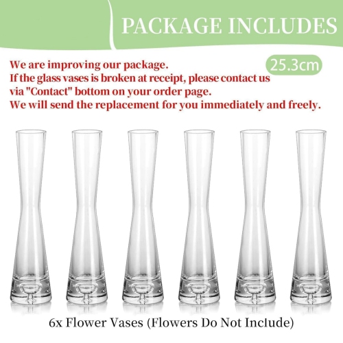 NIERBO Small Skinny Clear Glass Vase, 6 Pcs Modern Bud Vases Bulk Set Decorative Minimalist Aesthetic Slim Table Centerpieces for Wedding Living