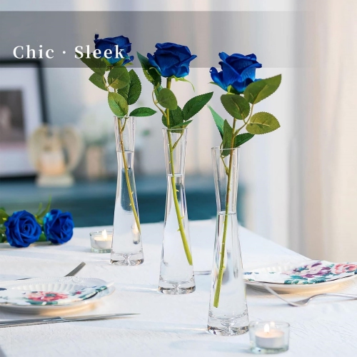 NIERBO Small Skinny Clear Glass Vase, 6 Pcs Modern Bud Vases Bulk Set Decorative Minimalist Aesthetic Slim Table Centerpieces for Wedding Living