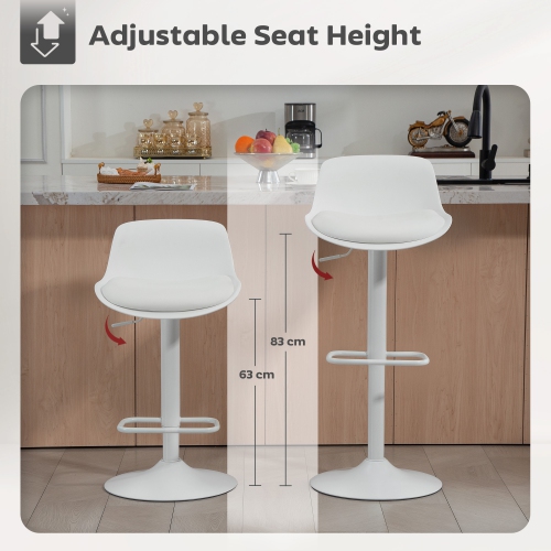 HOMCOM Bar Stools Set of 2, Streamlined Counter Height Barstools with Swivel Seat and Adjustable Height, PU Leather Bar Chairs with Back for Kitchen