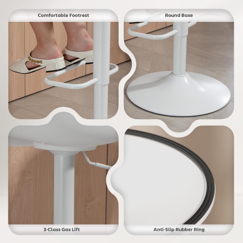 HOMCOM Bar Stools Set of 2, Streamlined Counter Height Barstools with Swivel Seat and Adjustable Height, PU Leather Bar Chairs with Back for Kitchen