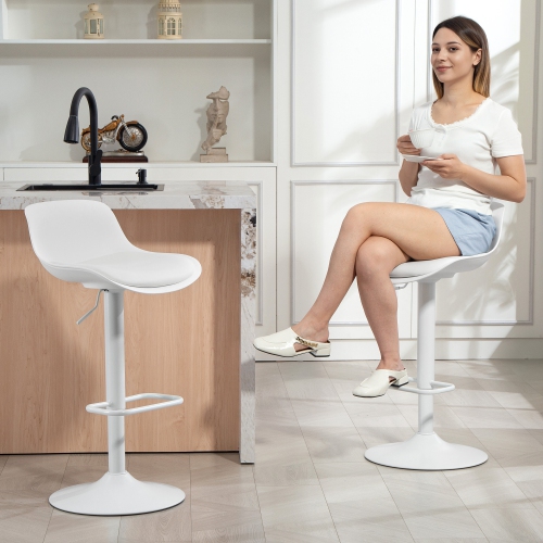 HOMCOM Bar Stools Set of 2, Streamlined Counter Height Barstools with Swivel Seat and Adjustable Height, PU Leather Bar Chairs with Back for Kitchen