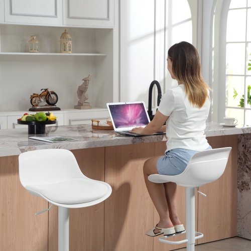 HOMCOM Bar Stools Set of 2, Streamlined Counter Height Barstools with Swivel Seat and Adjustable Height, PU Leather Bar Chairs with Back for Kitchen