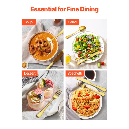 Ensemble d'ustensiles de 100 pièces VEVOR doré, ustensiles en acier inoxydable de qualité alimentaire pour 20, ensemble d'ustensiles au fini miroir,