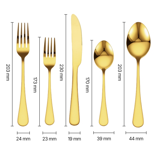 Ensemble d'ustensiles de 100 pièces VEVOR doré, ustensiles en acier inoxydable de qualité alimentaire pour 20, ensemble d'ustensiles au fini miroir,