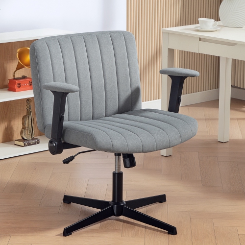 HOMCOM Criss Cross Office Chair with Flip-up Armrests, No Wheels, Wide Task Desk Chair with Adjustable Height, Tilting, Cross Legged, Grey
