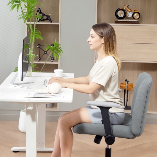 HOMCOM Criss Cross Office Chair with Flip-up Armrests, No Wheels, Wide Task Desk Chair with Adjustable Height, Tilting, Cross Legged, Grey