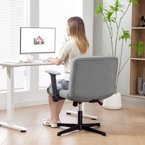 HOMCOM Criss Cross Office Chair with Flip-up Armrests, No Wheels, Wide Task Desk Chair with Adjustable Height, Tilting, Cross Legged, Grey