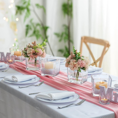 NIERBO Square Glass 5 inch Cube Flower Vase Set of 6, Clear Small Vases for Centerpieces, Modern Decorative Floating Candle Vases for Living Room