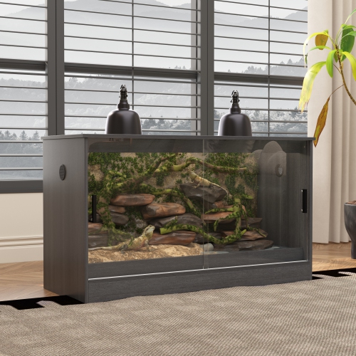 Famapy Reptile Terrarium with Sliding Doors and Tempered Glass – Ideal Habitat for Lizards, Snakes, Turtles, and More,,Black