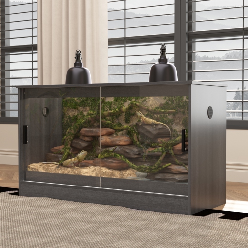 Famapy Reptile Terrarium with Sliding Doors and Tempered Glass – Ideal Habitat for Lizards, Snakes, Turtles, and More,,Black