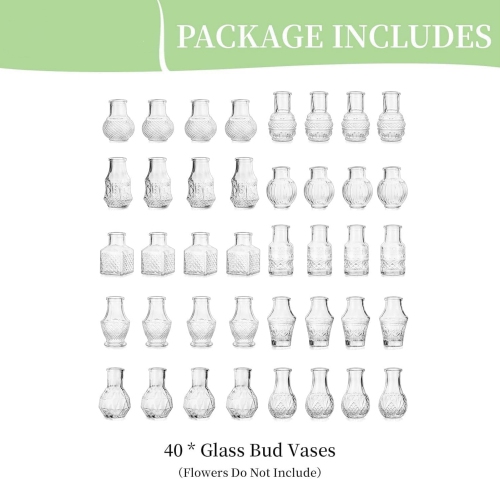 NIERBO Small Bud Vases for Centerpieces: 40 Pieces Mini Clear Glass Vase Set for Flowers Decor Wedding Party Baby Shower Dining Table Decorations