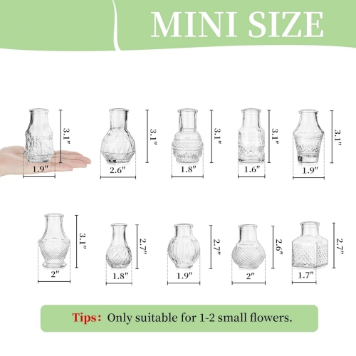NIERBO Small Bud Vases for Centerpieces: 20 Pieces Mini Clear Glass Vase Set for Flowers Decor Wedding Party Baby Shower Dining Table Decorations
