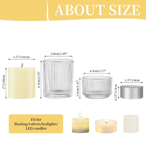 NIERBO Glass Tealight Set of 24 Ribbed Clear Votive Candle Holders for Table Centerpiece, Decorative Vintage Tea Lights Candle Holder for Wedding