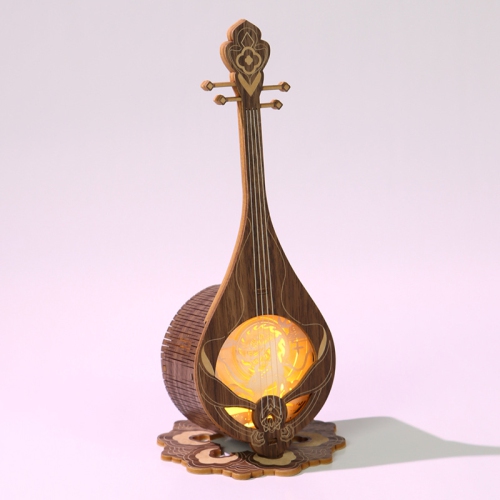 Dunhuang Pipa Woodcarving Lamp Nine-Colored Deer Music Box Multifunctional 3D Stereo Instrument Model Night Light Creative Gift