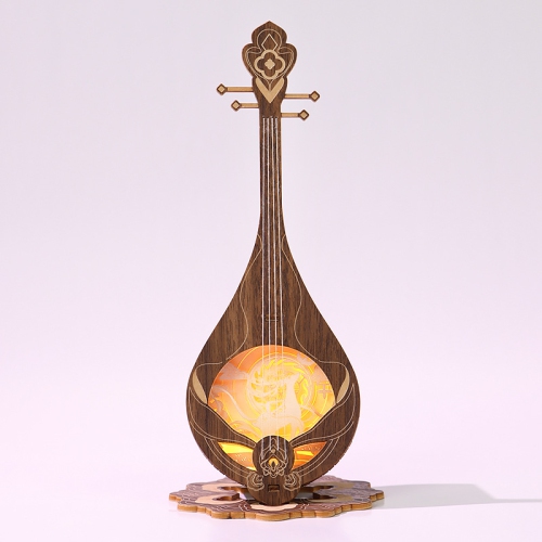 Dunhuang Pipa Woodcarving Lamp Nine-Colored Deer Music Box Multifunctional 3D Stereo Instrument Model Night Light Creative Gift