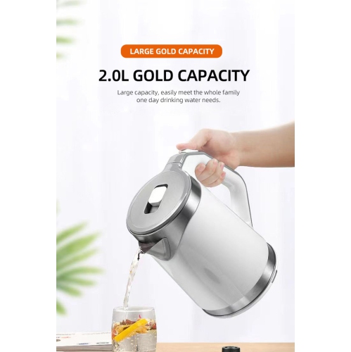 110V Stainless Steel Electric Kettle with Auto Shutoff, 304 Stainless Steel Double Wall Anti-Scalding, US Standard 2.0L - Black