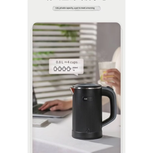 600W portable electric kettle, suitable for travel and business trips, 304 stainless steel, suitable for hotels and offices, 110V US standard, black