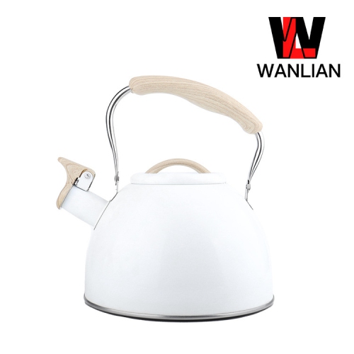Suitable for induction, gas, and ceramic stoves. 3L large capacity whistling kettle for coffee or milk brewing. White.