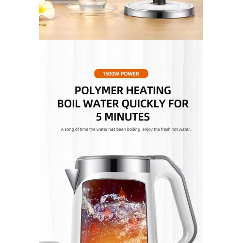 110V Stainless Steel Electric Kettle with Auto Shutoff, 304 Stainless Steel Double Wall Anti-Scalding, US Standard 2.0L - White