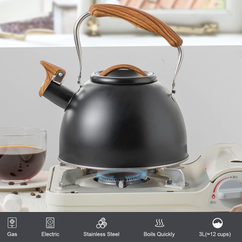 Convient aux cuisinières à induction, au gaz et en céramique. Bouilloire sifflante à grande capacité de 3&nbsp;L pour préparer du café ou du lait.