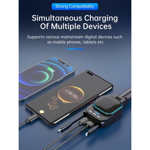 Car Bluetooth MP3 transmitter, car charger, super fast charging 96W 4-in-1 retractable cable car charger, radio, Bluetooth 5.3 FM transmitter