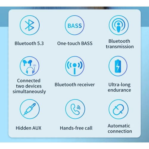Récepteur et émetteur Bluetooth avec haut-parleur d'extrêmes graves, câble de rangement intégré, émetteur audio et récepteur adaptateur 2-en-1,
