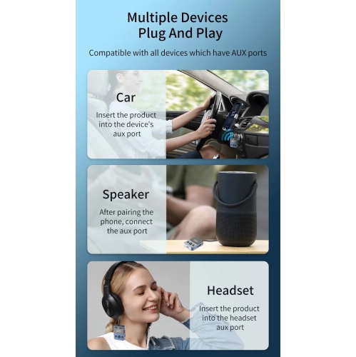 Récepteur et émetteur Bluetooth avec haut-parleur d'extrêmes graves, câble de rangement intégré, émetteur audio et récepteur adaptateur 2-en-1,