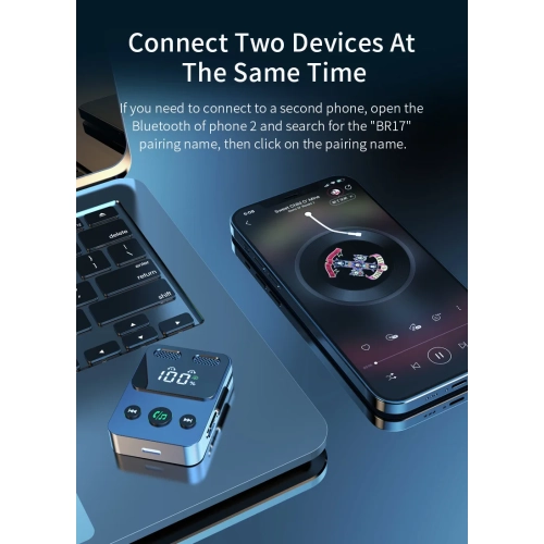 Récepteur et émetteur Bluetooth avec haut-parleur d'extrêmes graves, câble de rangement intégré, émetteur audio et récepteur adaptateur 2-en-1,