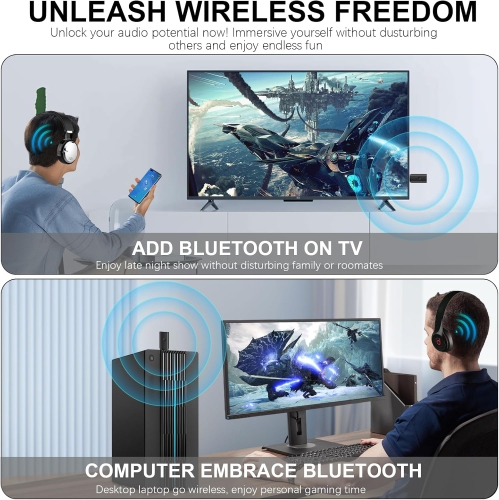 Émetteur Bluetooth USB un à deux émetteurs 5,2 PS4/TV/ordinateur et autre transmission audio Émetteur auxiliaire 3,5 mm Bluetooth