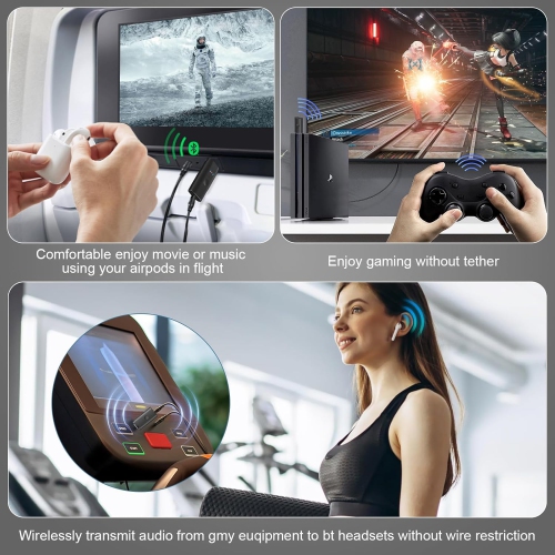 Émetteur Bluetooth USB un à deux émetteurs 5,2 PS4/TV/ordinateur et autre transmission audio Émetteur auxiliaire 3,5 mm Bluetooth