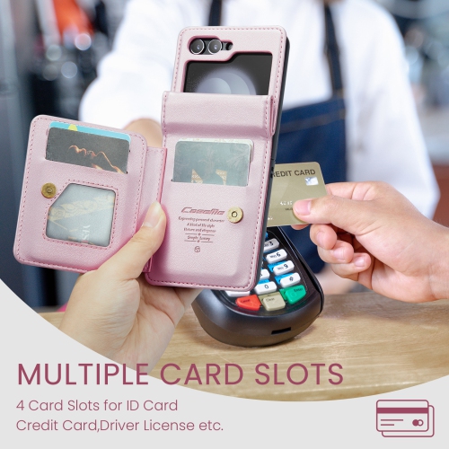 Suitable for Samsung Z Flip5 mobile phone case multi-function anti-theft card slot leather case one-piece anti-fall protective cover - pink