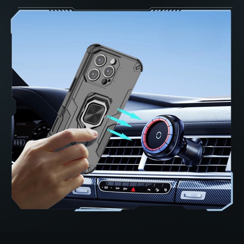 Suitable for iPhone 14 Pro mobile phone case ring holder magnetic car anti-fall mobile phone case 360 ​​degree rotating bracket - gray