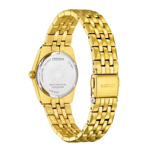 Montre pour femmes Corso Eco-Drive 27&nbsp;mm de Citizen avec boîtier et bracelet en acier inoxydable doré et cadran noir