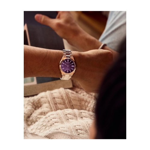 Montre automatique unisexe Tsuyosa de 37 mm 37 mm avec boîtier et bracelet en inox argenté et cadran violet de Citizen