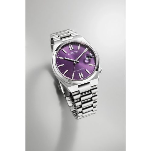 Montre automatique unisexe Tsuyosa de 37 mm 37 mm avec boîtier et bracelet en inox argenté et cadran violet de Citizen
