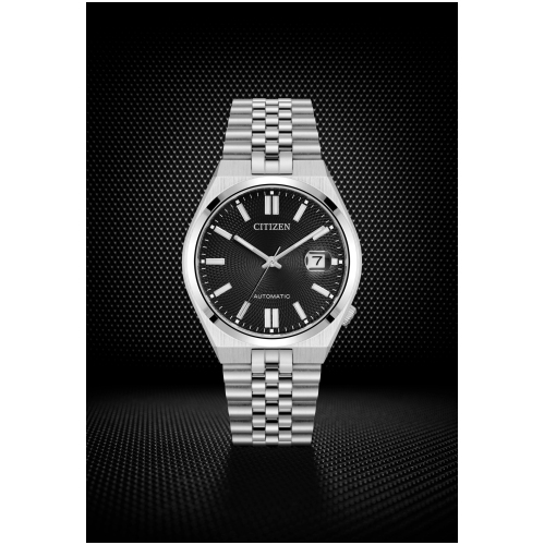 Montre automatique pour hommes Tsuyosa «&nbsp;60&nbsp;» de Citizen 40&nbsp;mm avec boîtier et bracelet en inox argenté et cadran noir