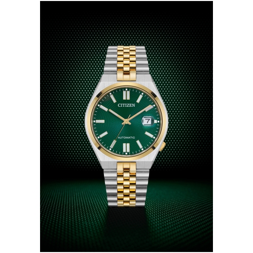 Montre automatique homme « 60 » 40 mm bicolore boîtier inox. Et bracelet en inox et cadran vert de Citizen