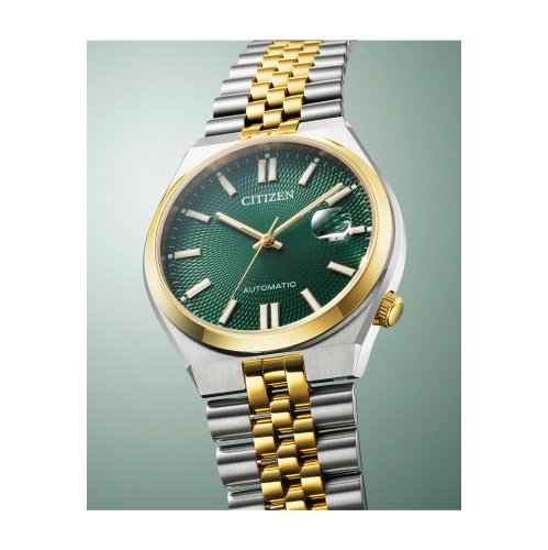 Montre automatique homme « 60 » 40 mm bicolore boîtier inox. Et bracelet en inox et cadran vert de Citizen
