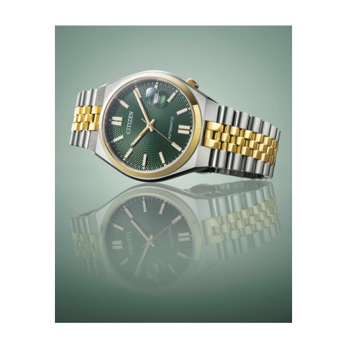 Montre automatique homme « 60 » 40 mm bicolore boîtier inox. Et bracelet en inox et cadran vert de Citizen